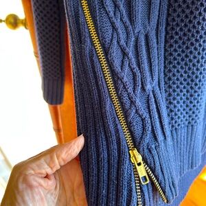Cabi.Navy Double Zip Cable Knit Sweater